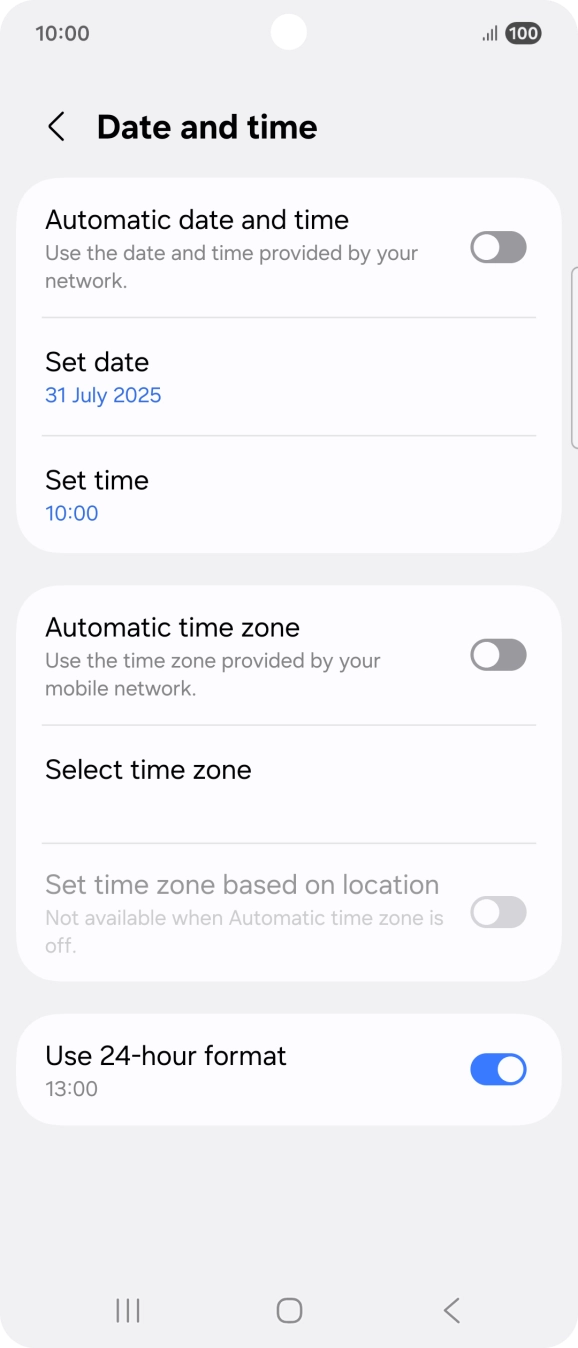 Press the indicator next to 'Automatic date and time' to turn on the function.