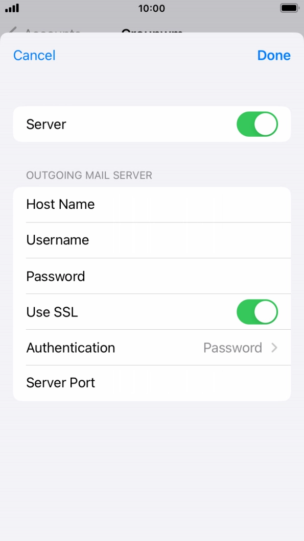 Press the indicator next to 'Use SSL' to turn off the function. Press the indicator next to 'Use SSL' to turn off the function.
