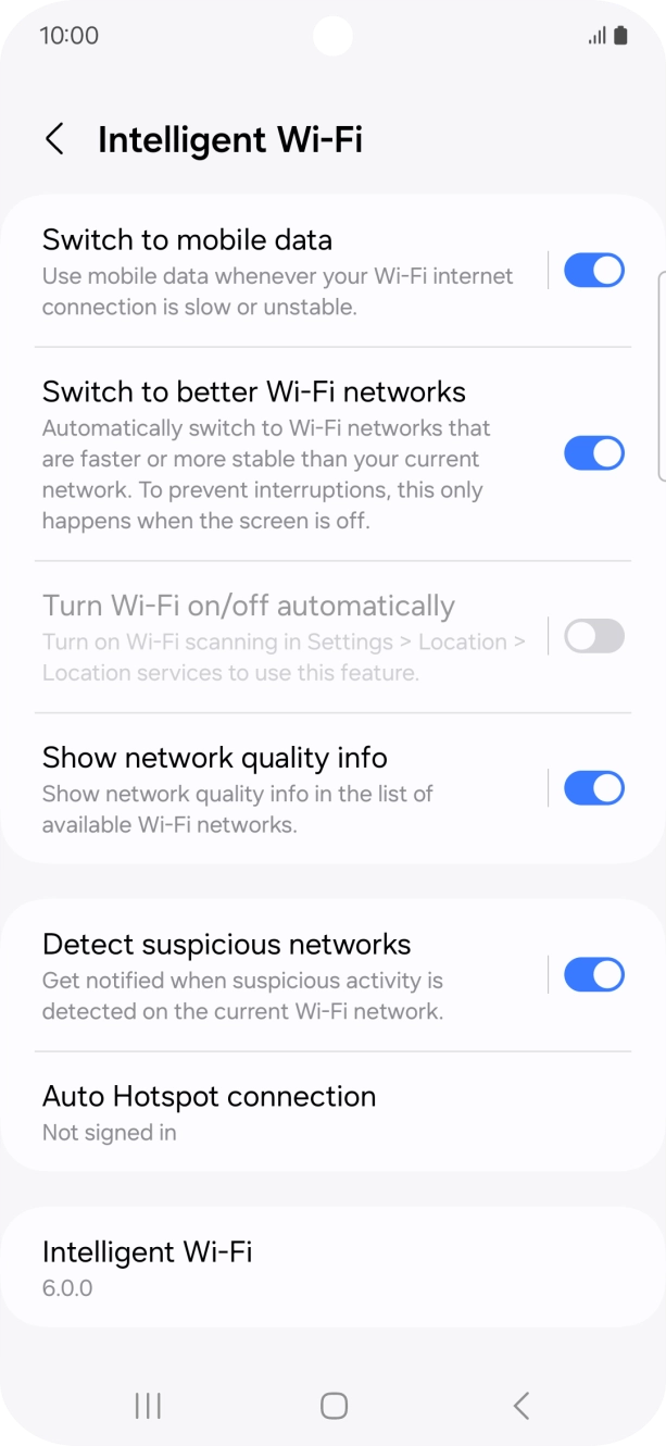 Press the indicator next to 'Switch to mobile data' to turn the function on or off. Press the indicator next to 'Switch to mobile data' to turn the function on or off.