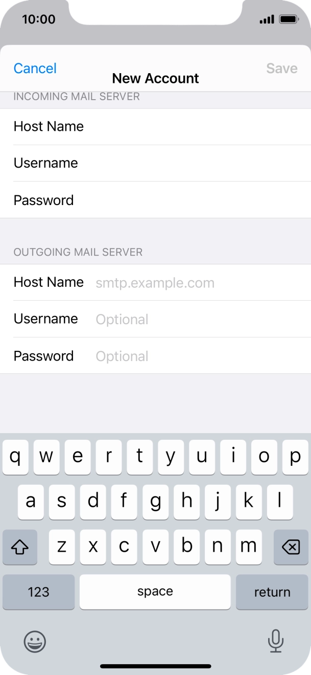 Press Host Name and key in the name of your email provider's outgoing server. Press Host Name and key in the name of your email provider's outgoing server.