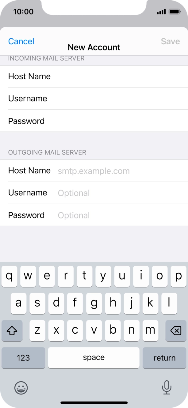 Press Host Name and key in the name of your email provider's outgoing server. Press Host Name and key in the name of your email provider's outgoing server.