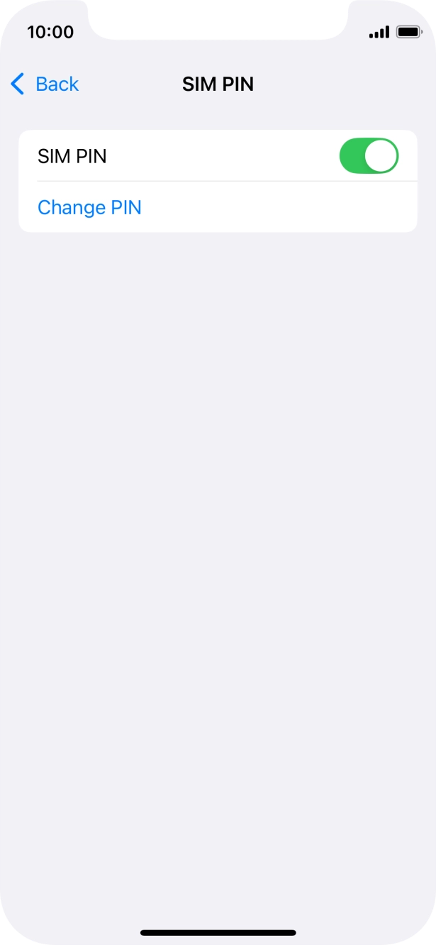 Press the indicator next to 'SIM PIN' to turn the function on or off.