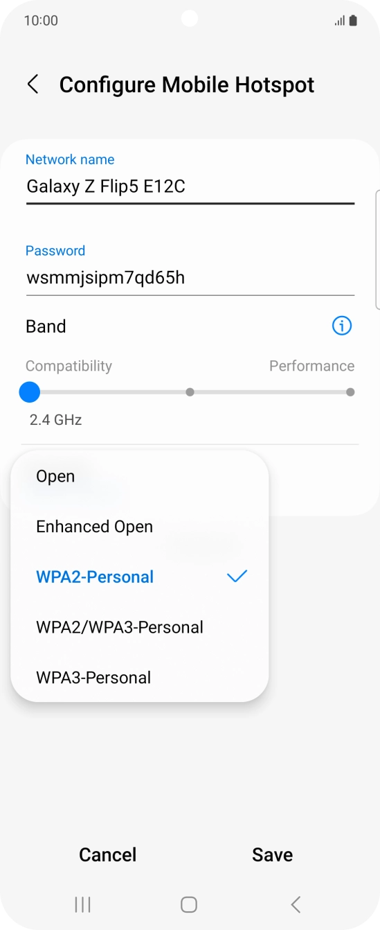 Press WPA3-Personal to password protect your WiFi hotspot. Press WPA3-Personal to password protect your WiFi hotspot.