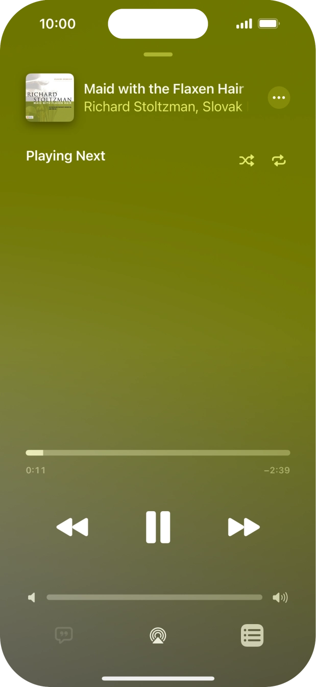 Press the shuffle icon to turn the function on or off. Press the shuffle icon to turn the function on or off.