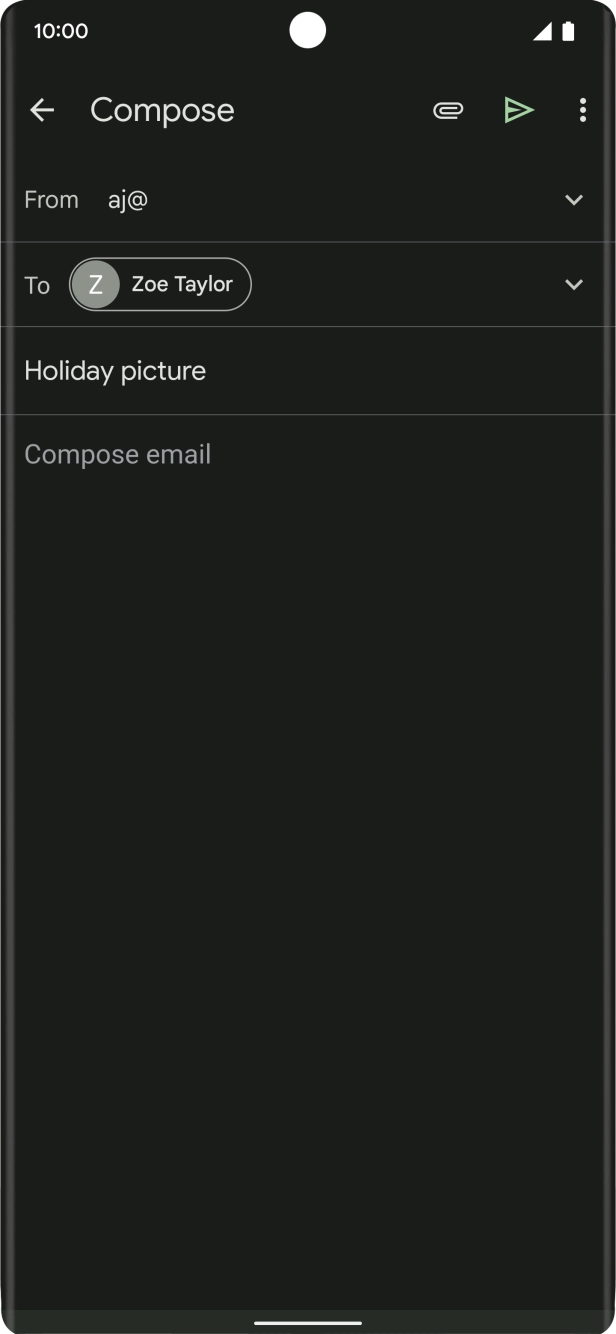 Press the text input field and write the text for your email. Press the text input field and write the text for your email.