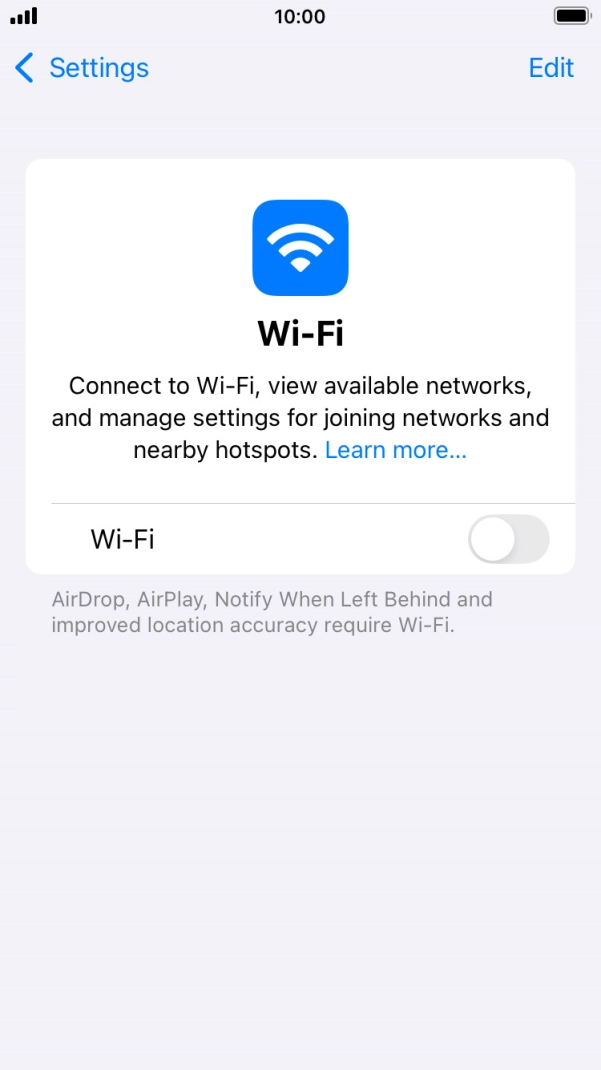 Press the indicator next to 'Wi-Fi' to turn on the function.