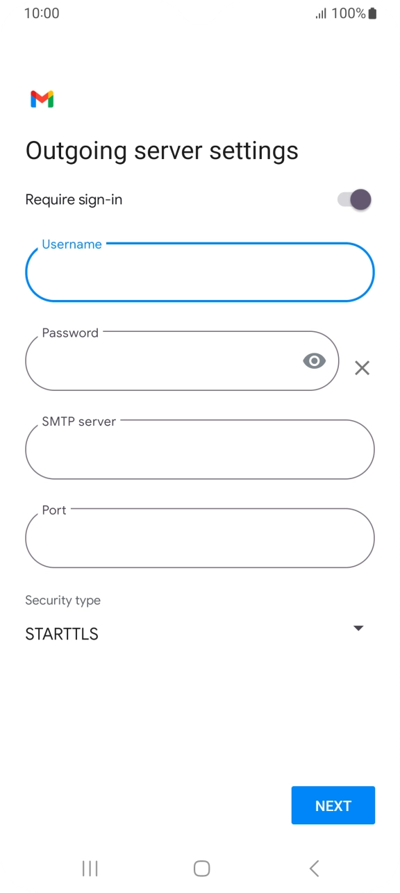 Press the field below 'Password' and key in the password of your email provider's outgoing server. Press the field below 'Password' and key in the password of your email provider's outgoing server.