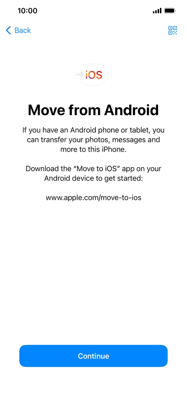 To transfer content to your phone, you need to install the app 'Move to iOS' on the Android phone. When the app is installed, press Continue.