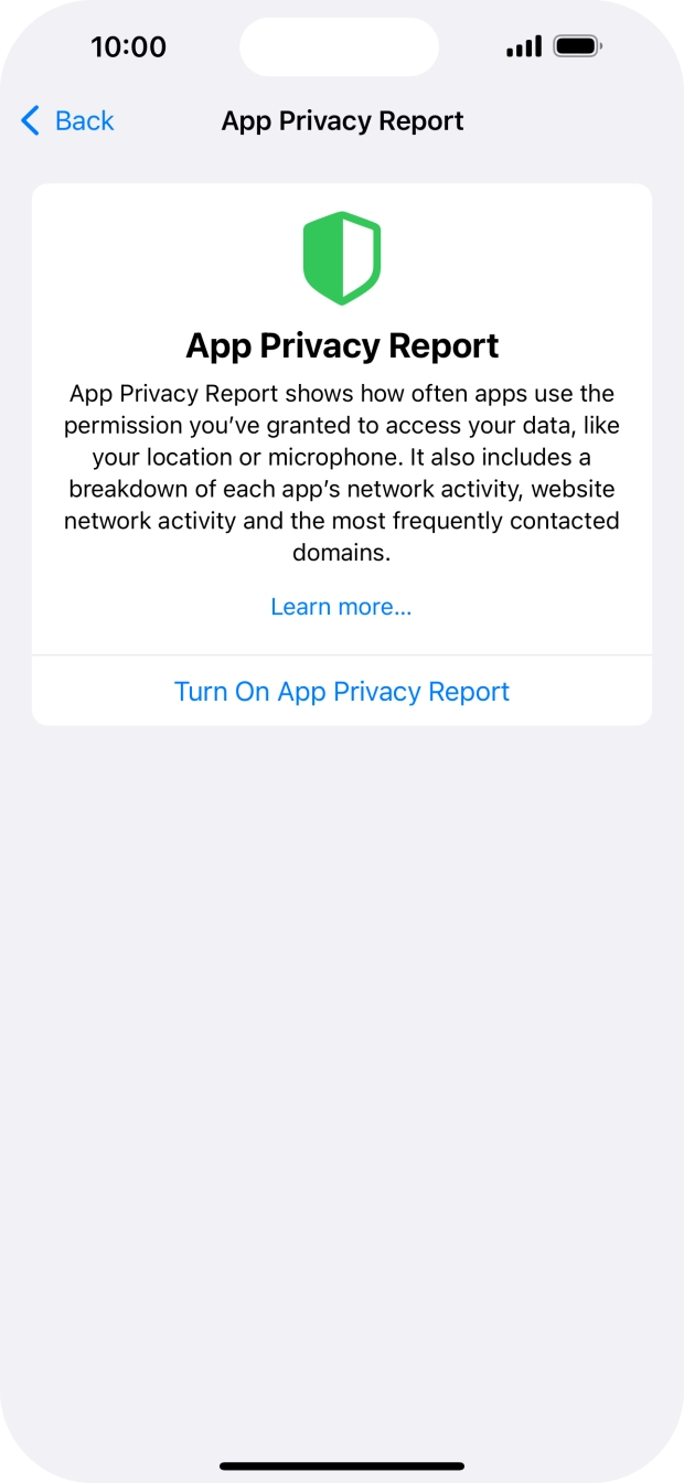 Press Turn On App Privacy Report to turn on the function.