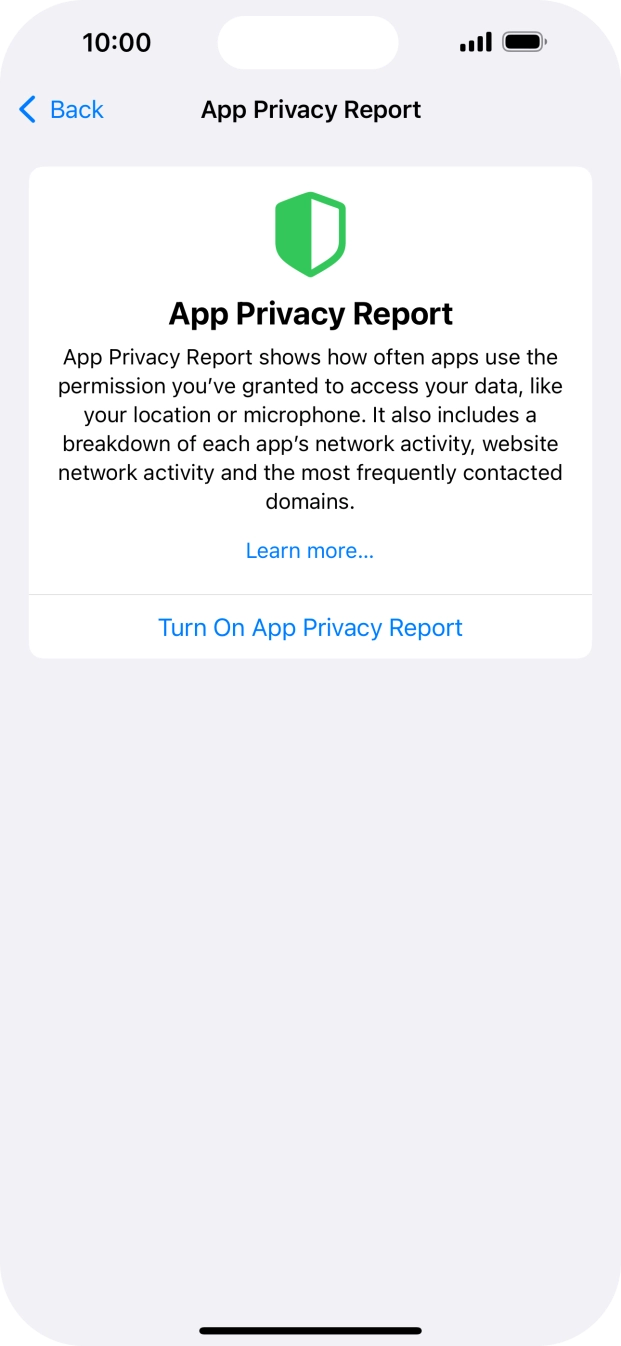 Press Turn On App Privacy Report to turn on the function.