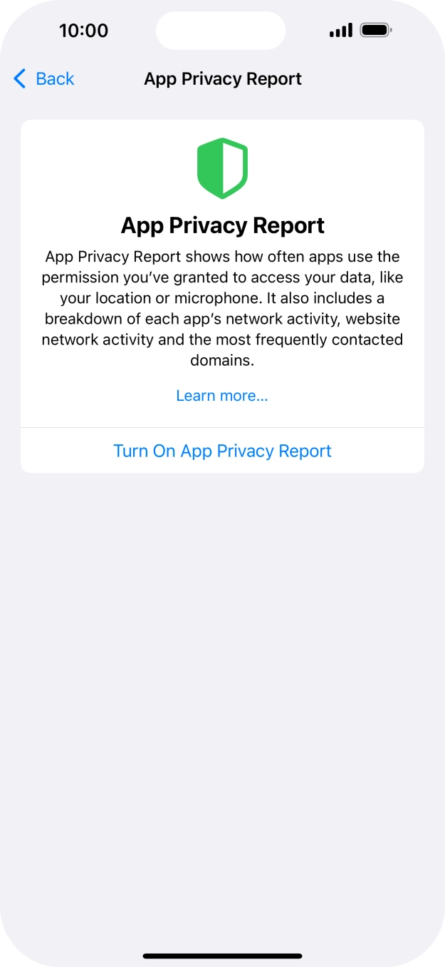 Press Turn On App Privacy Report to turn on the function.