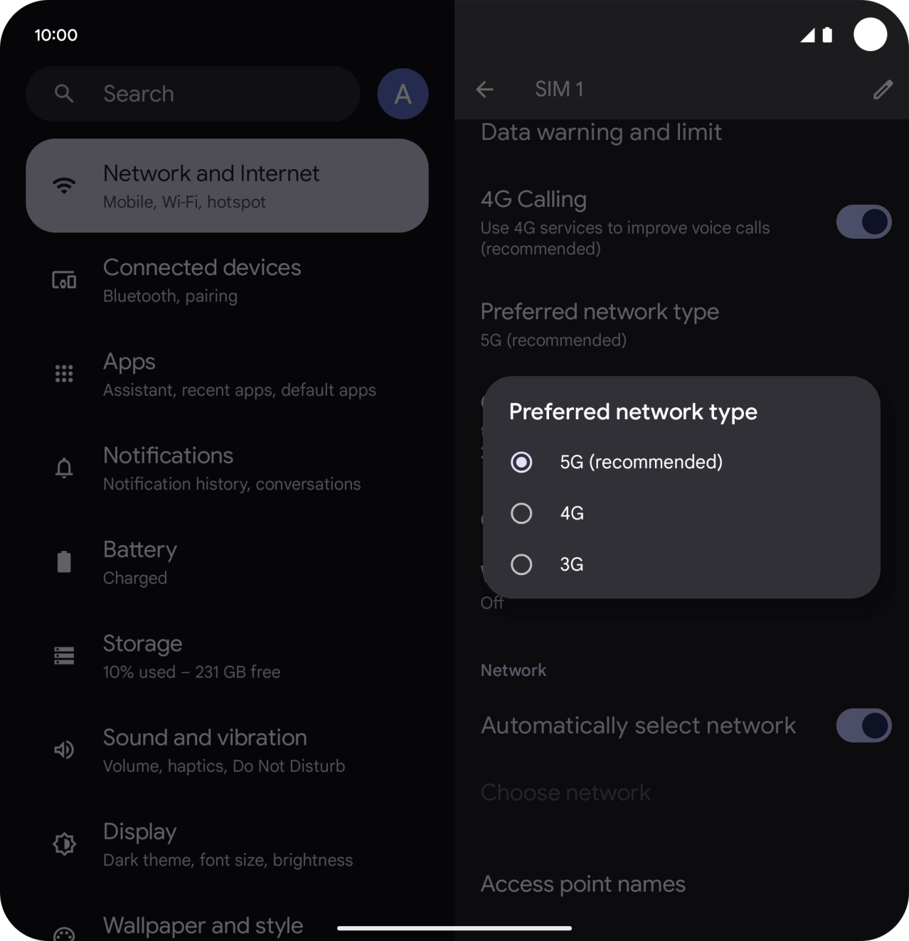 Press the required network mode.