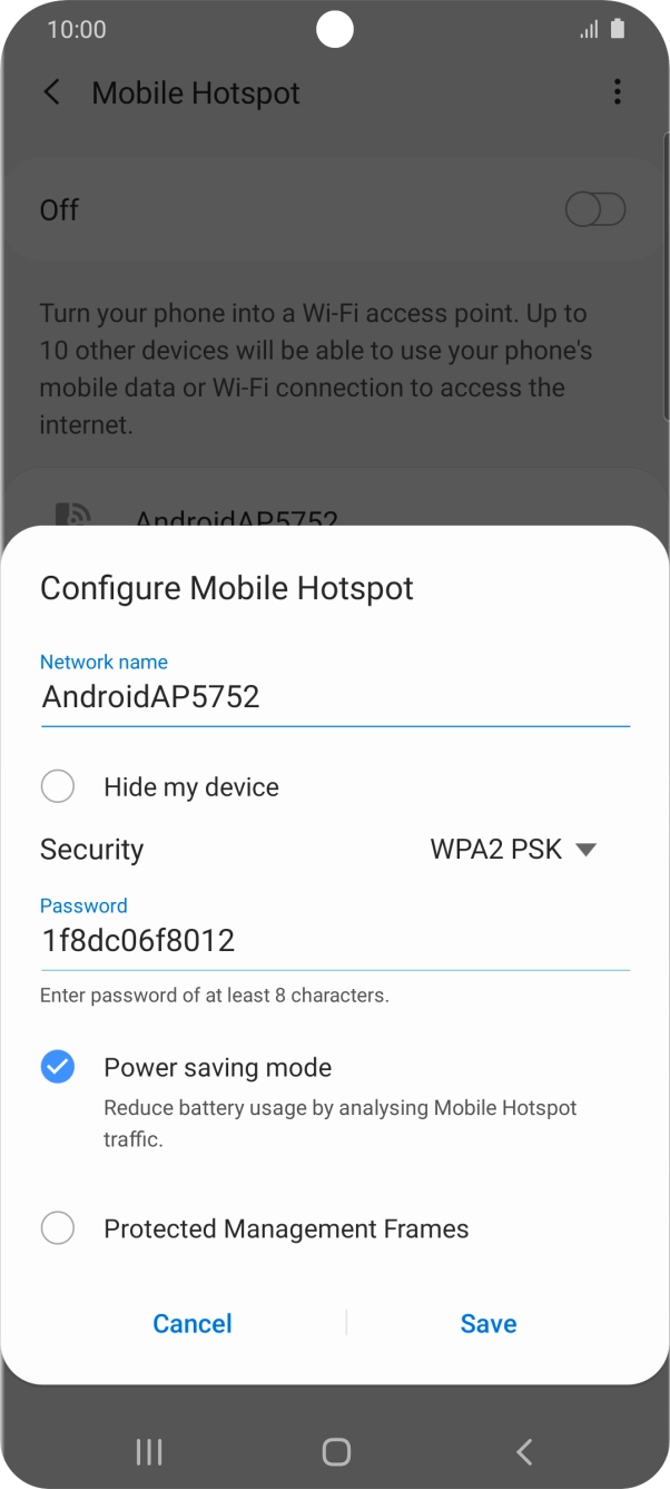 Press the field below 'Network name' and key in the required name.