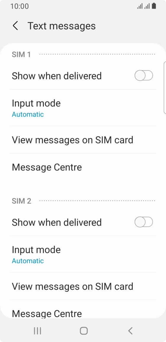 Press Message Centre below the required SIM.