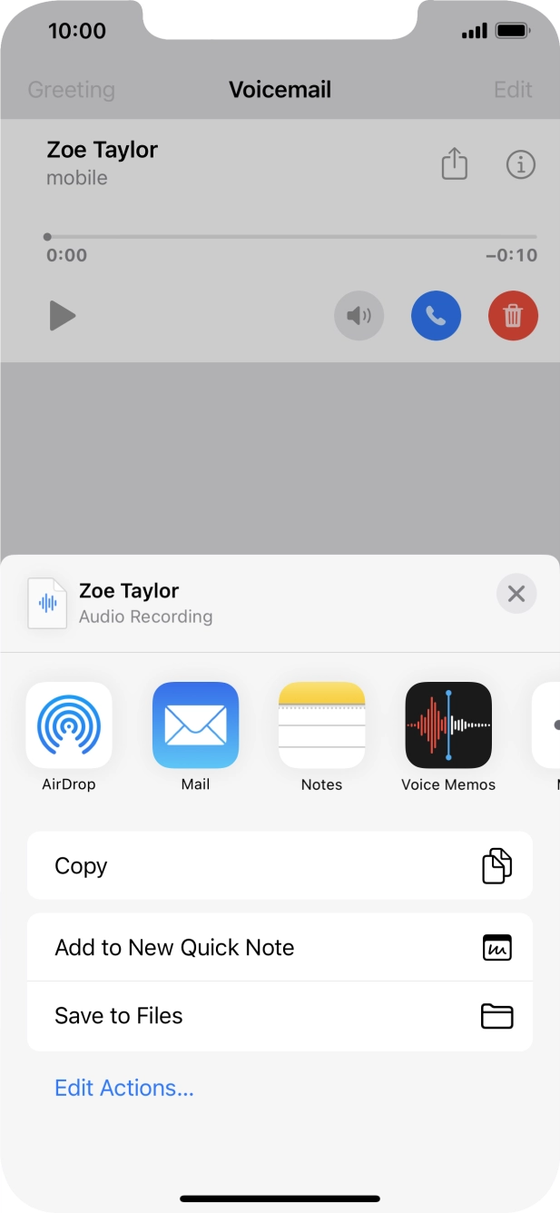 Press the required setting and follow the instructions on the screen to share or save the message.