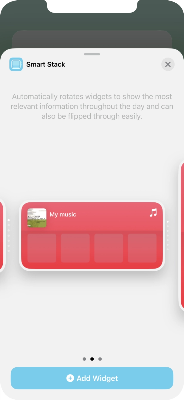 Slide your finger right or left on the screen to select the required widget size.