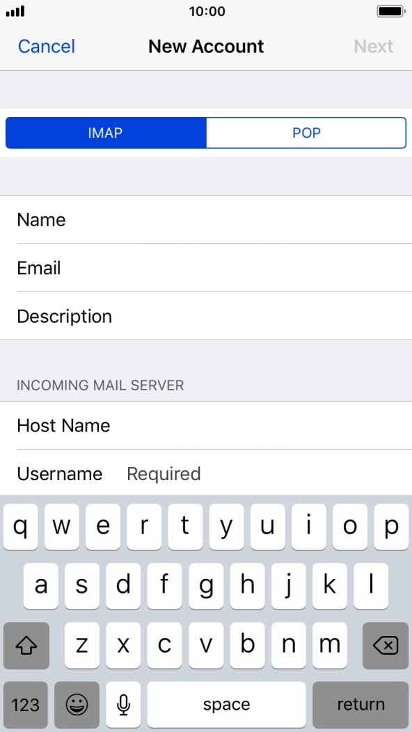 Press Username and key in the username for your email account. Press Username and key in the username for your email account.
