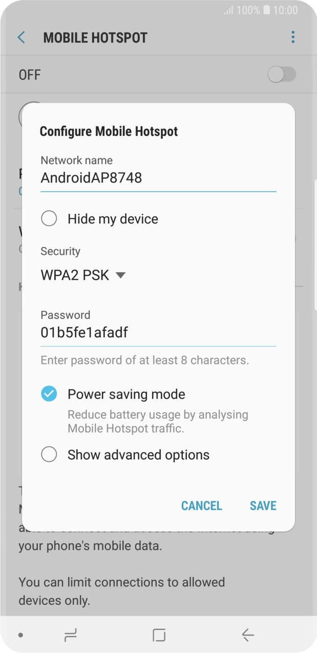 Press the field below 'Network name' and key in the required name.