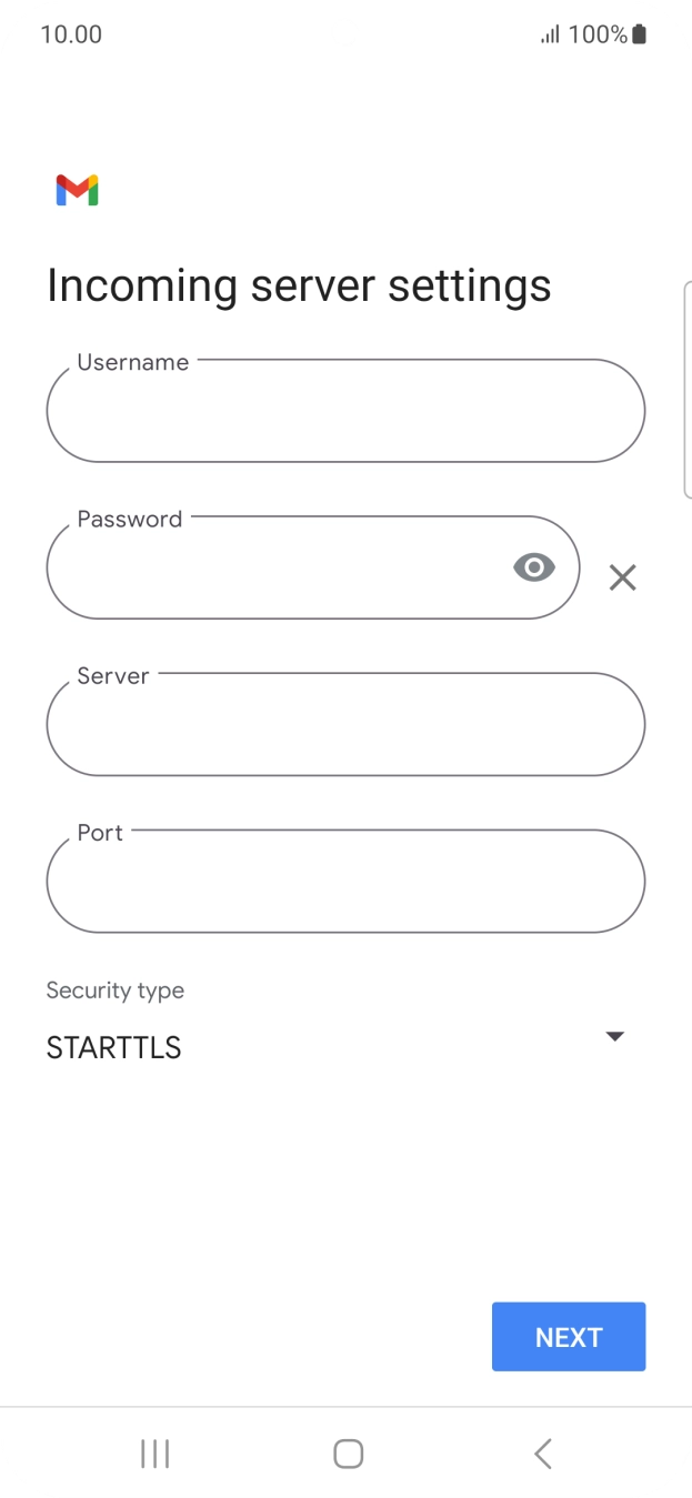 Press the field below 'Username' and key in the username for your email account.