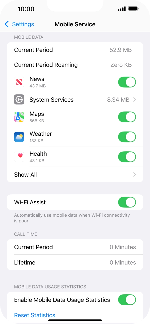 Press the indicators next to the required applications to turn the function on or off.