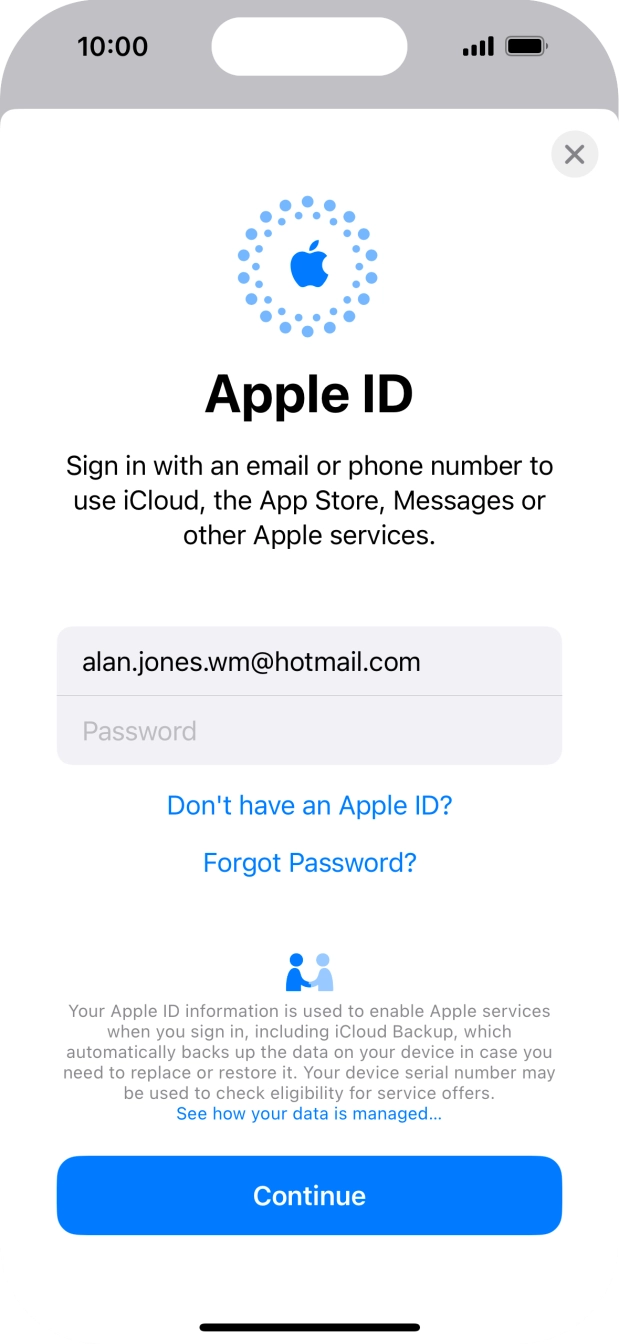 Press Password and key in the password for your Apple ID.