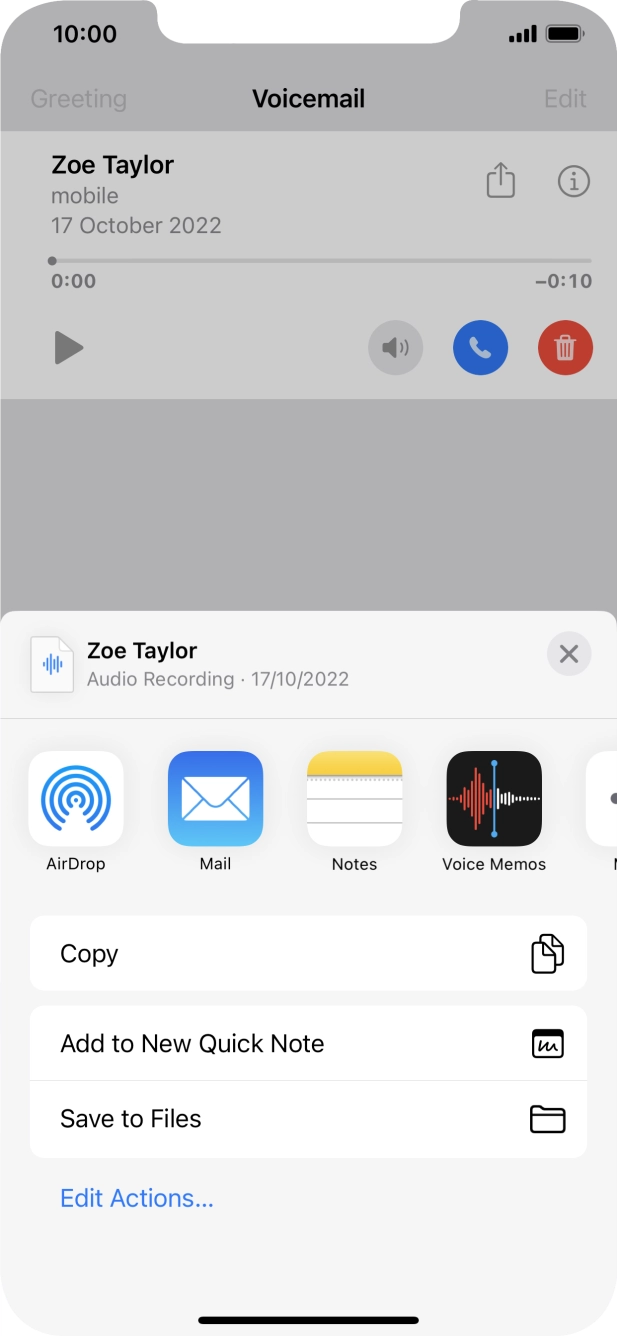 Press the required setting and follow the instructions on the screen to share or save the message.