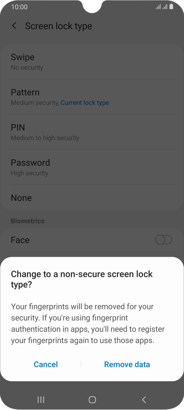 Press Remove data. Press Remove data.