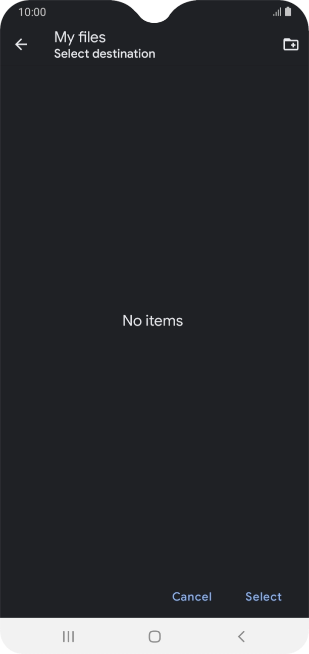 To create a new folder, press the new folder icon and follow the instructions on the screen to create a new folder.