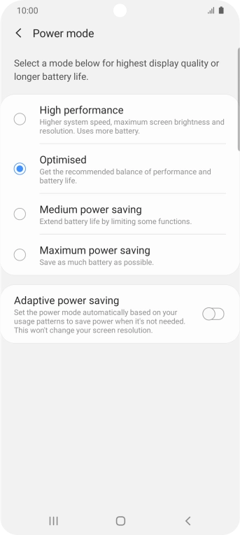 Press the required setting. Press the required setting.