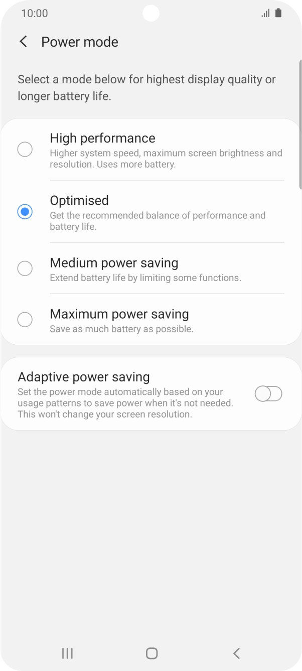 Press the required setting. Press the required setting.