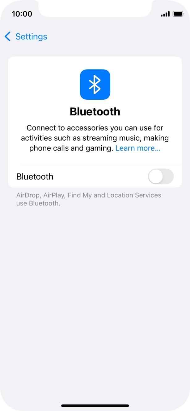 Press the indicator next to 'Bluetooth' to turn on the function.