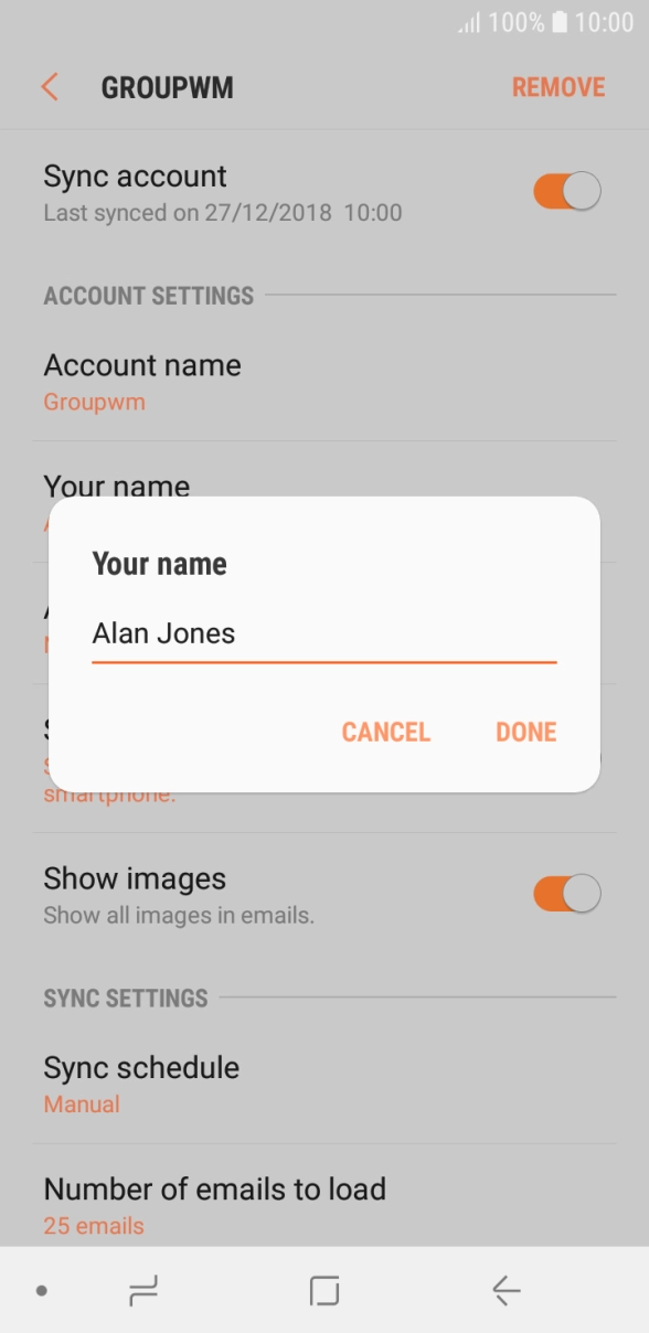 Key in the required sender name and press DONE. Key in the required sender name and press DONE.
