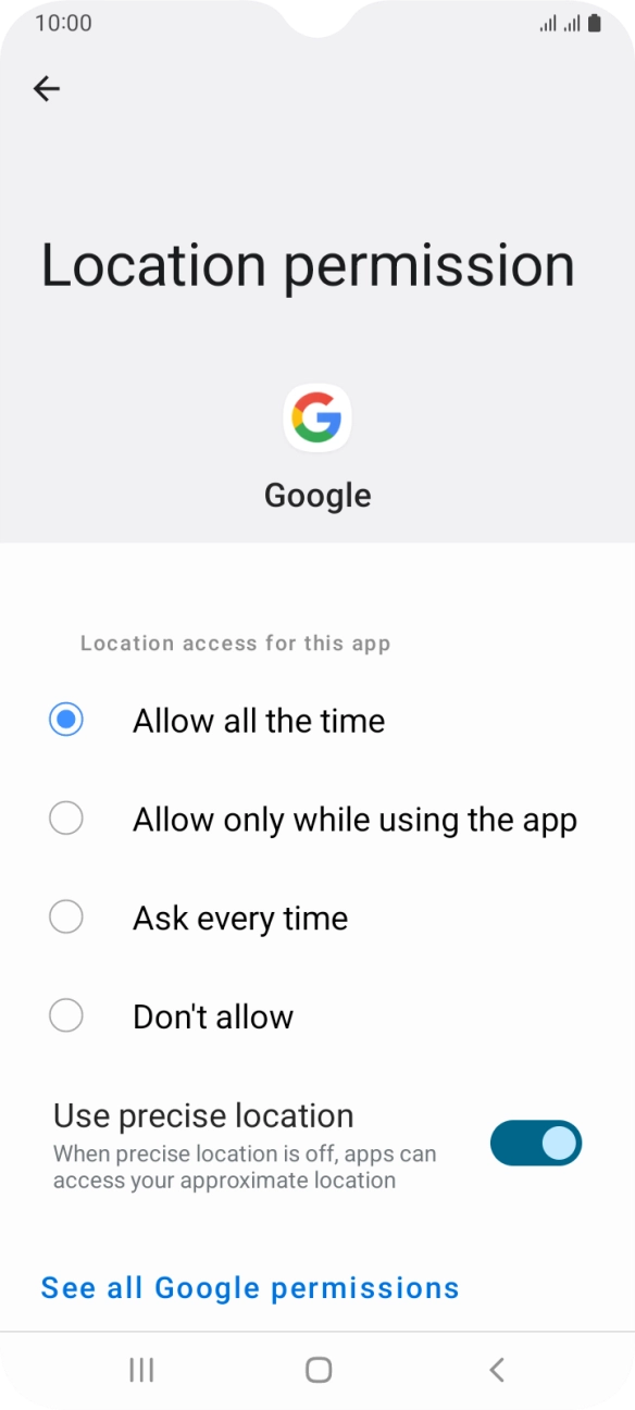 Press the required setting.
