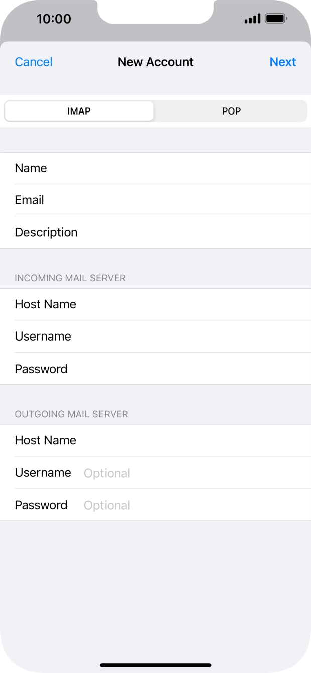 Press Username and key in the username for your email account.
