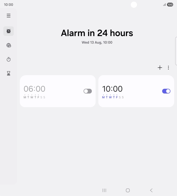 Press the indicator next to the required alarm to turn the alarm on or off.