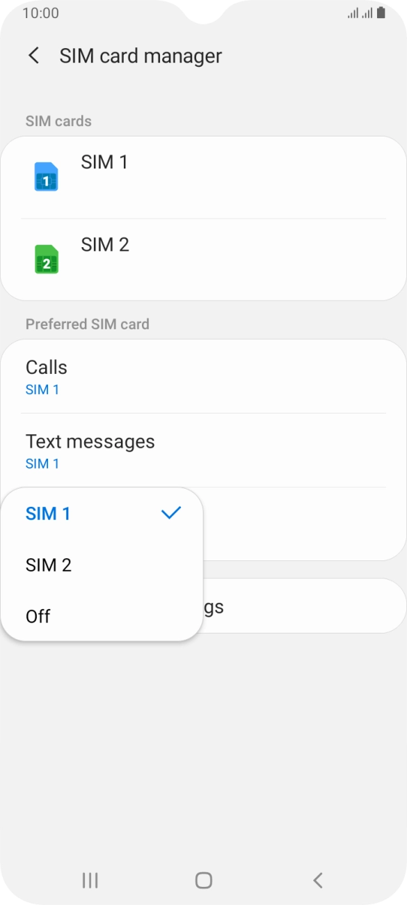 Press the required setting.