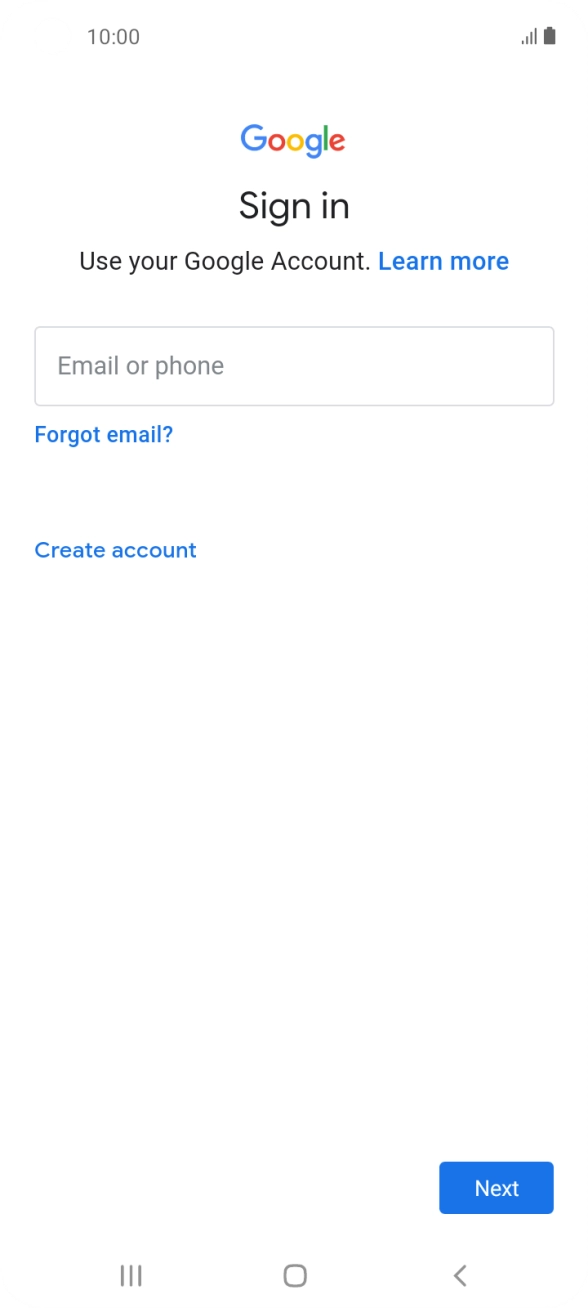 If you don't have a Google account, press Create account and follow the instructions on the screen to create an account.