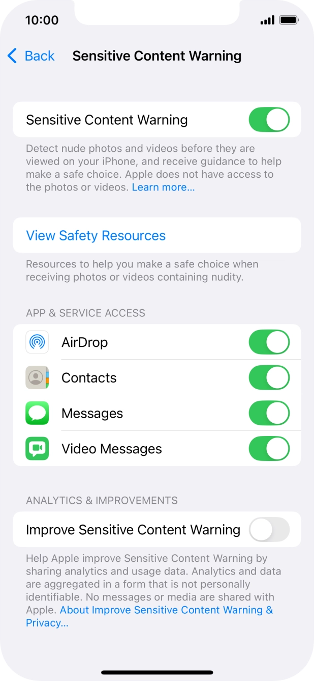 Press the indicators next to the required applications to turn the function on or off. Press the indicators next to the required applications to turn the function on or off.