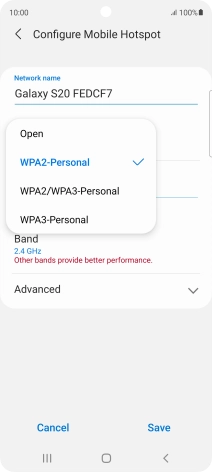 Press WPA3-Personal to password protect your WiFi hotspot.