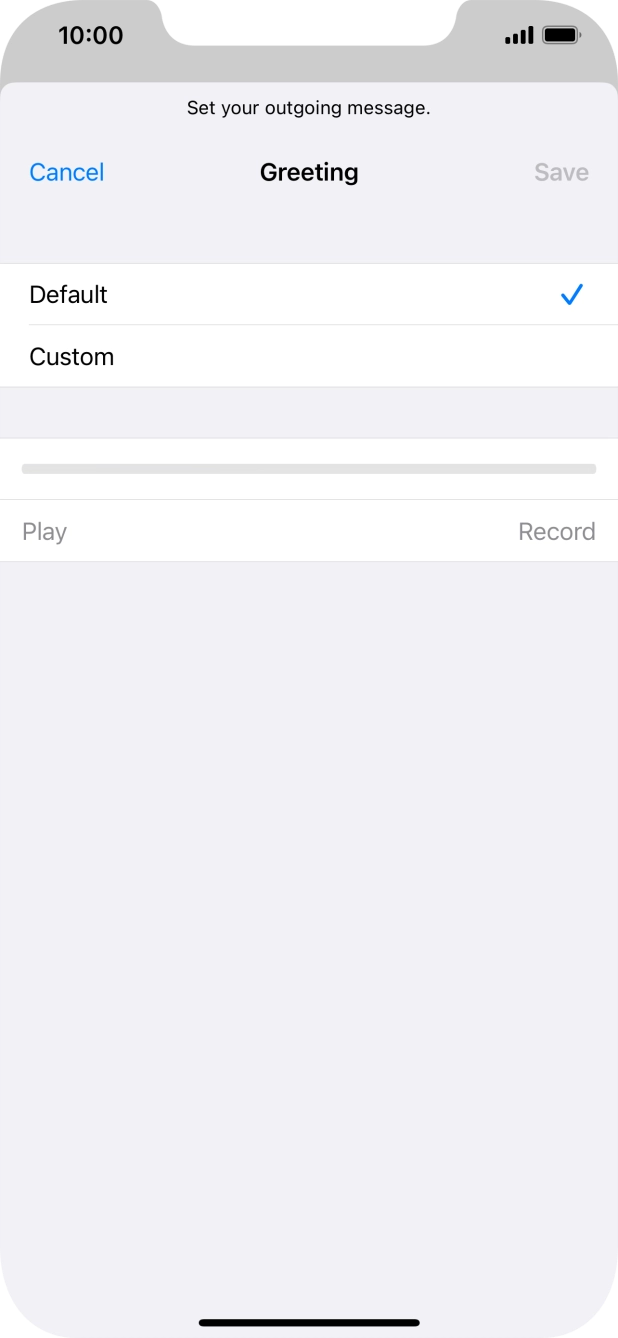 Press Default to select the default greeting. Press Default to select the default greeting.