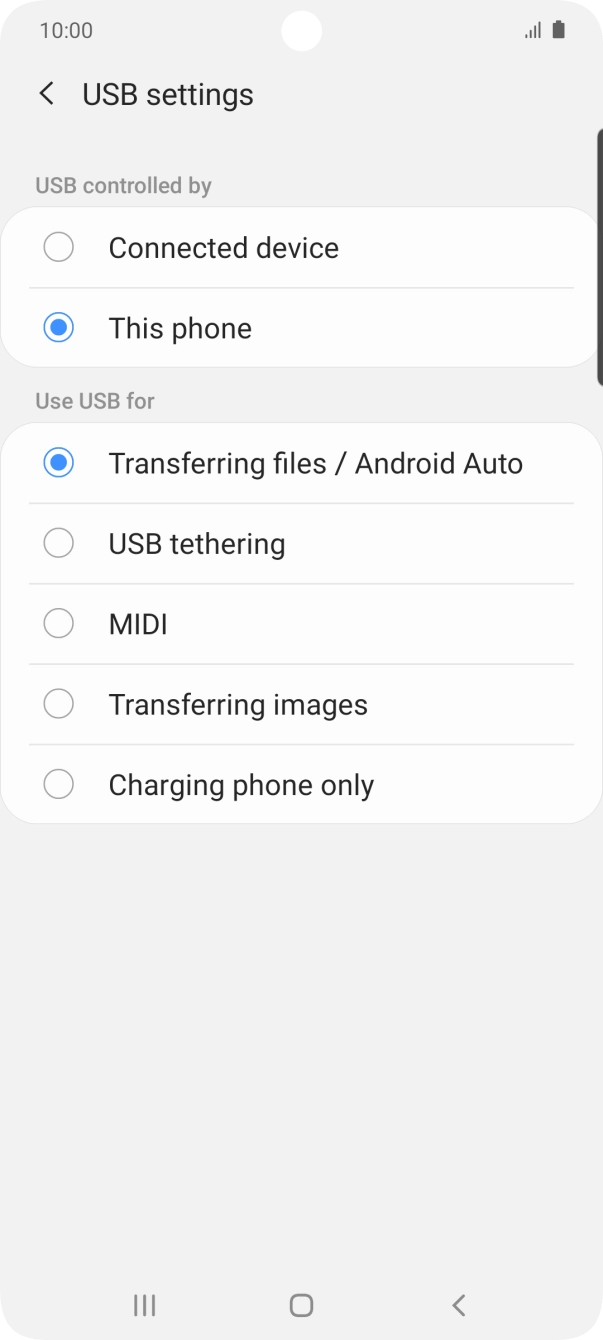 Press Transferring files / Android Auto. Press Transferring files / Android Auto.