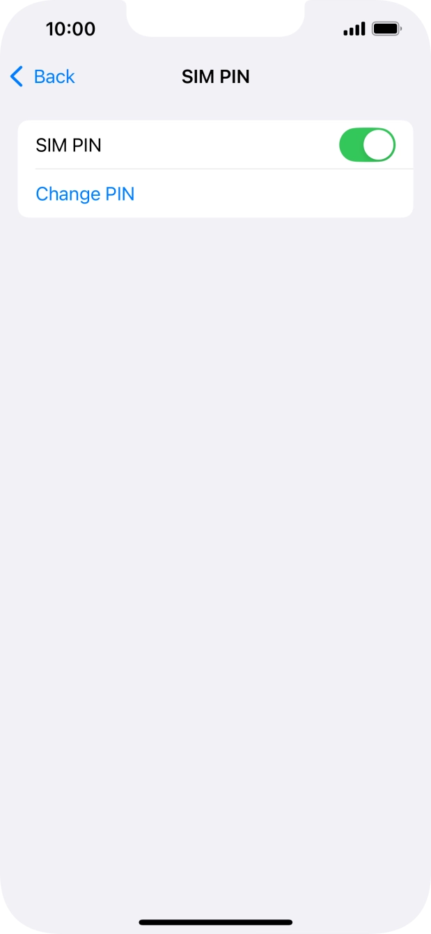Press the indicator next to 'SIM PIN' to turn the function on or off.