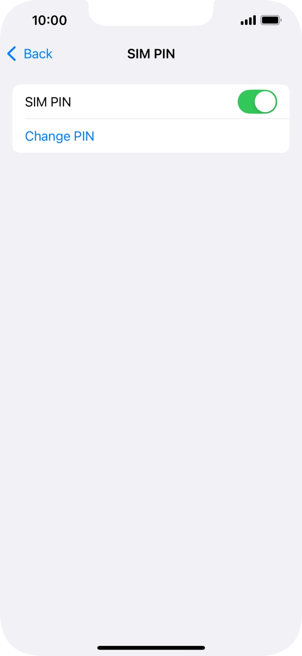 Press the indicator next to 'SIM PIN' to turn the function on or off.