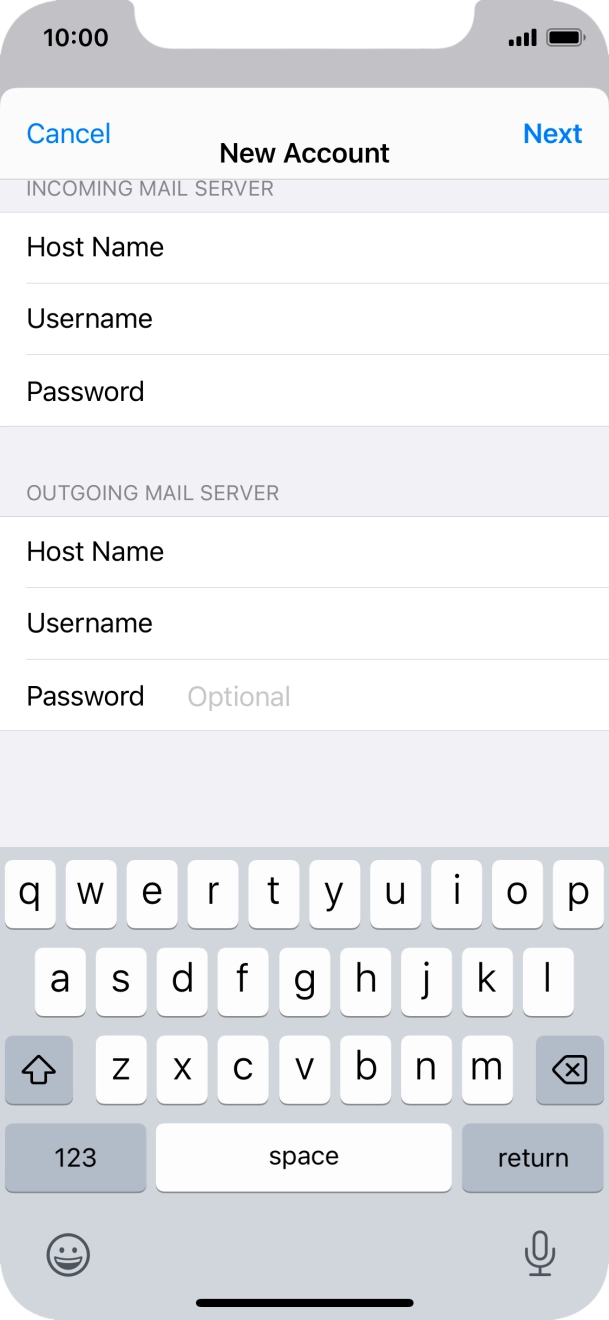 Press Password and key in the password for your email account. Press Password and key in the password for your email account.