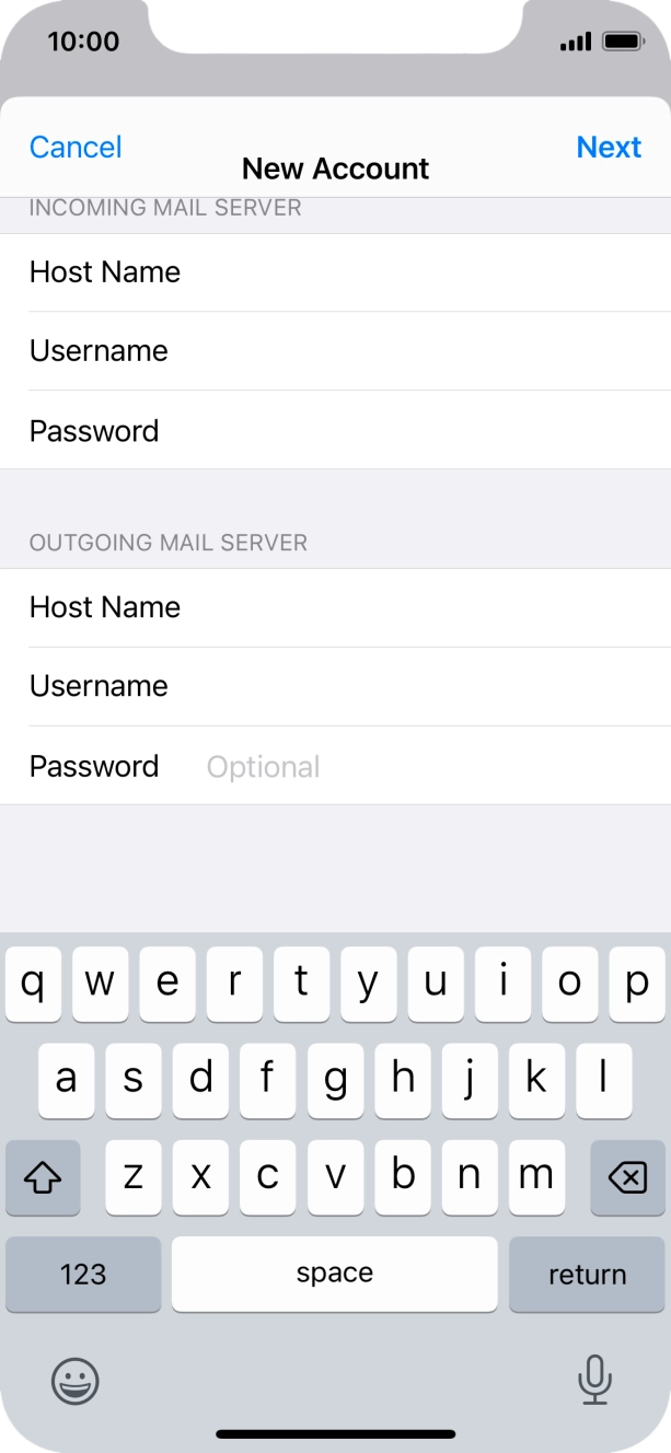 Press Password and key in the password for your email account. Press Password and key in the password for your email account.