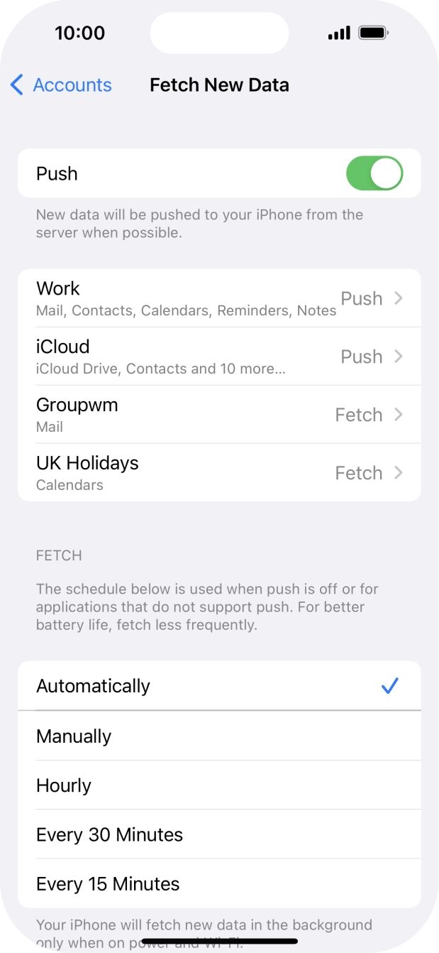 Press the indicator next to 'Push' to turn the function on or off.