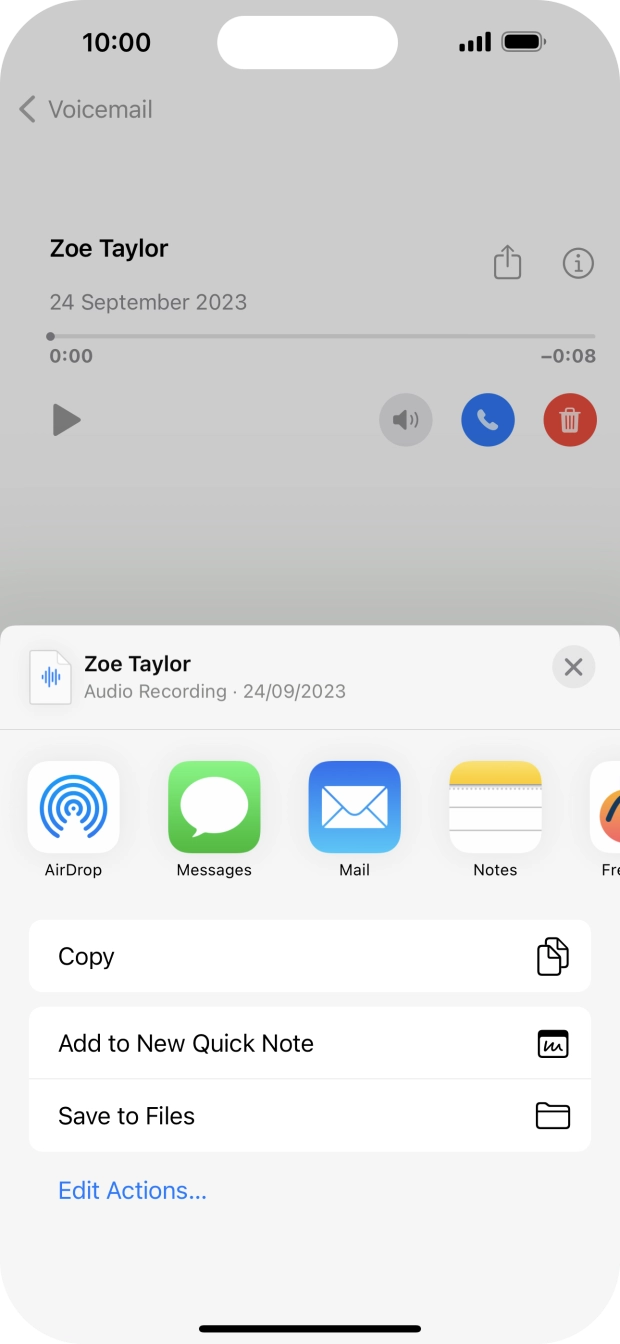 Press the required setting and follow the instructions on the screen to share or save the message.