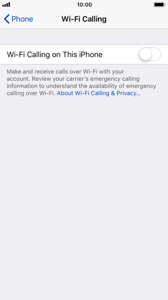 Press the indicator next to 'Wi-Fi Calling on This iPhone' to turn the function on or off. Press the indicator next to 'Wi-Fi Calling on This iPhone' to turn the function on or off.