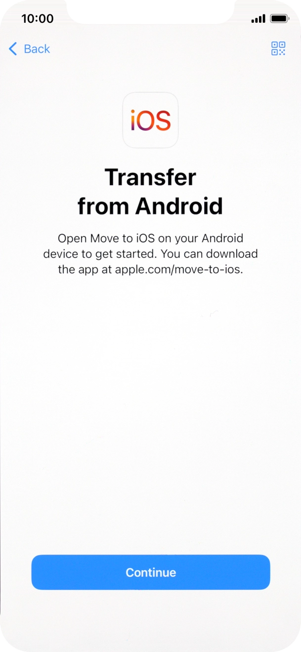 To transfer content to your phone, you need to install the app 'Move to iOS' on the Android phone. When the app is installed, press Continue.