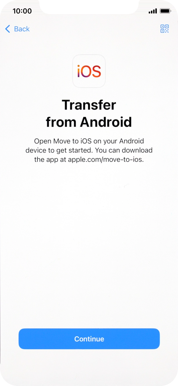 To transfer content to your phone, you need to install the app 'Move to iOS' on the Android phone. When the app is installed, press Continue.